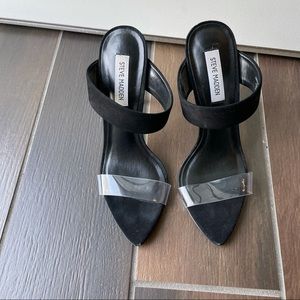 Steve Madden black and clear slide on heels